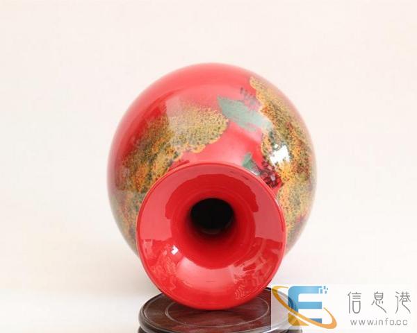 厂家直销景德镇中国红陶瓷器 一品红颜色釉手绘山水
