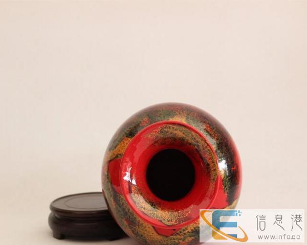 中国红瓷器景德镇陶瓷 一品红花瓶花插工艺摆件 创意