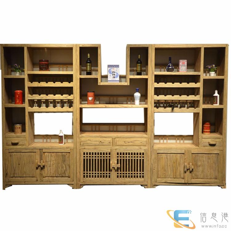中式榆木红酒柜隔断柜组合仿古现代装饰柜展示柜实木红酒架储物柜