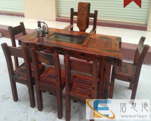 庆阳市老船木茶桌椅子仿古茶台实木沙发茶几餐桌办公桌家具博古架