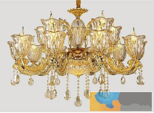 海纳百川 玉石吊灯 全铜花形吊灯