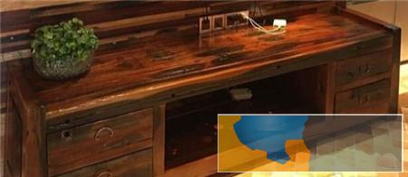 阳江市老船木客厅餐厅酒吧办公家具实木餐桌茶桌茶台吧台电脑桌