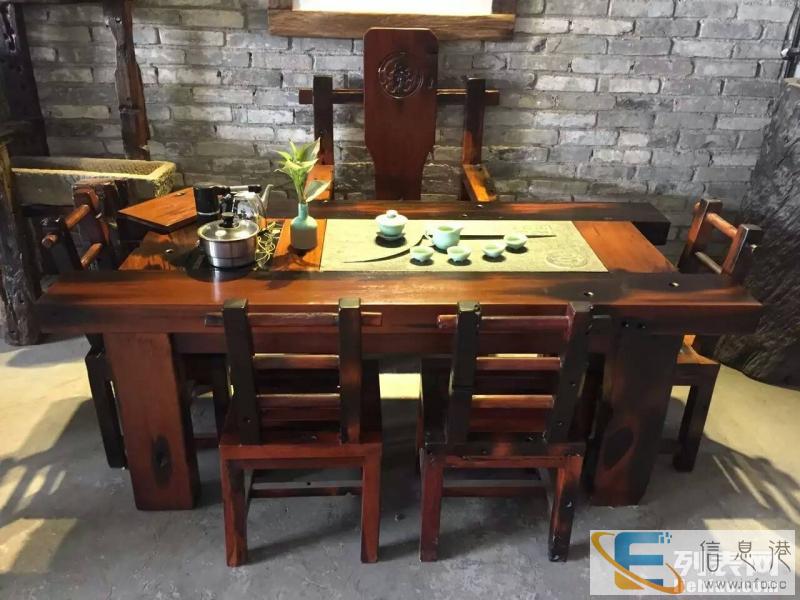 安阳市老船木茶桌椅子沉船木茶台实木功夫茶几餐桌办公桌子博古架