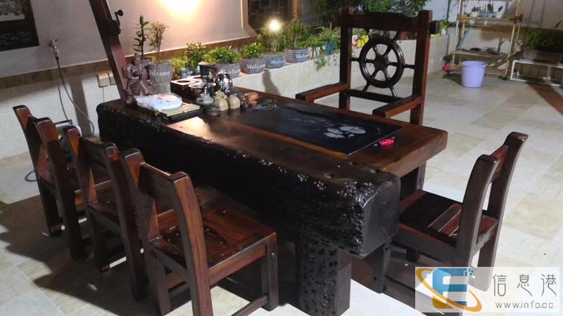 船木茶台茶桌整套海螺眼龙骨带电磁炉乌金石茶盘