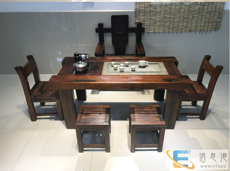 中山老船木家具机舱木茶桌带船舵茶台全国发货