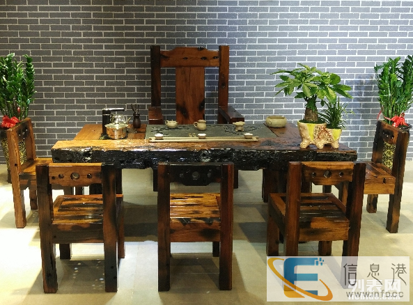 白银市老船木茶桌椅子仿古茶台实木沙发茶几餐桌办公桌家具博古架