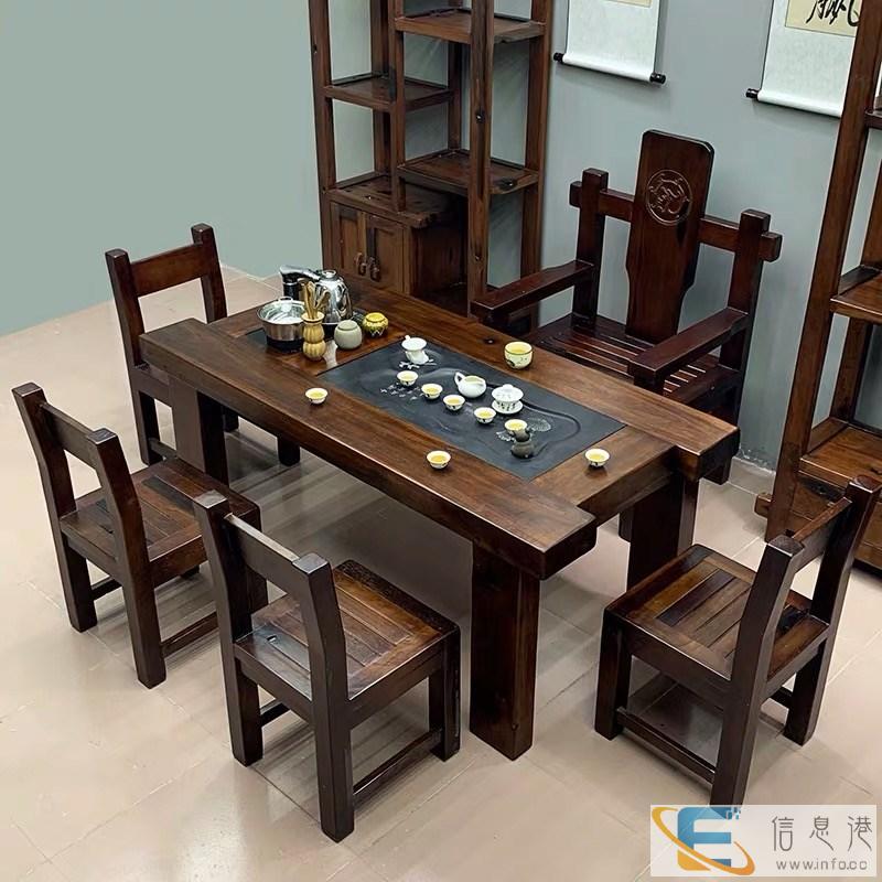 古典老船木茶桌椅组合船木茶几家具带古盘泡茶桌椅组合特价