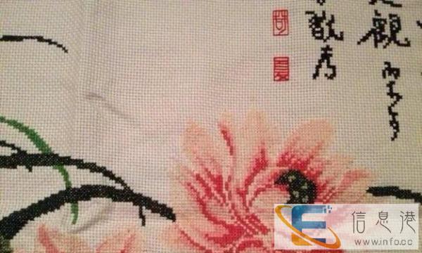 纯手工 蒙娜丽莎 出水芙蓉十字绣