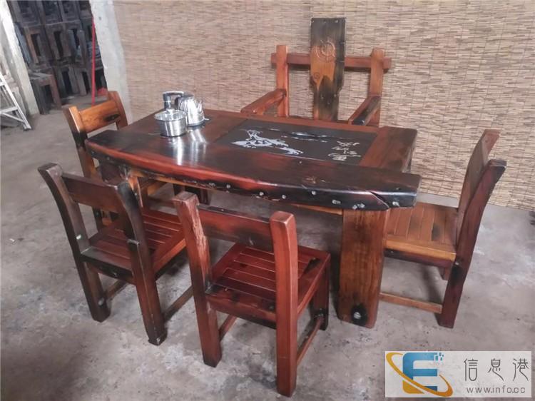 批发老船木茶桌椅 特价方形中式船木客厅整装茶台