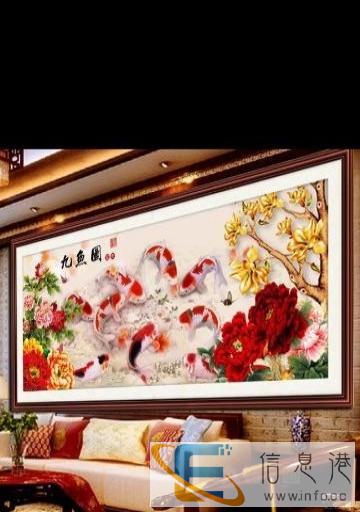 牡丹花开九鱼图钻石画