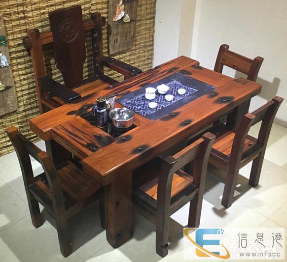 吉安市老船木茶桌椅子仿古茶台实木沙发茶几餐桌办公桌家具博古架