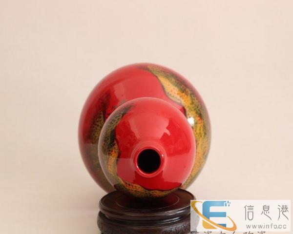 手绘中国红瓷器景德镇陶瓷花瓶 家居喜庆装饰 摆件