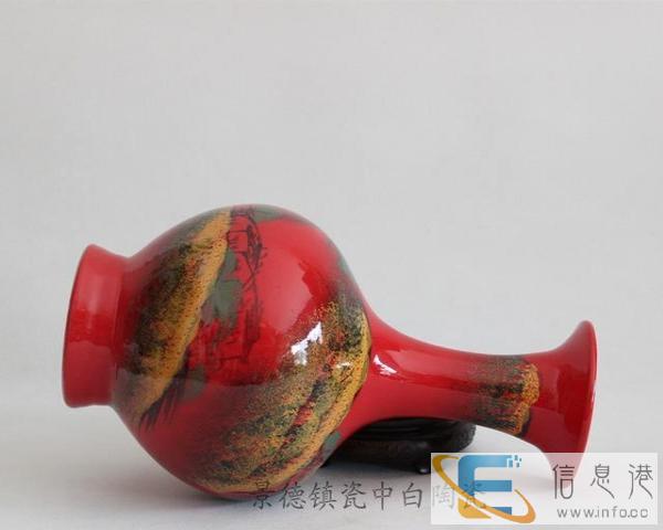 现货供应 手绘山水中国红陶瓷花瓶 景德镇高温红瓷