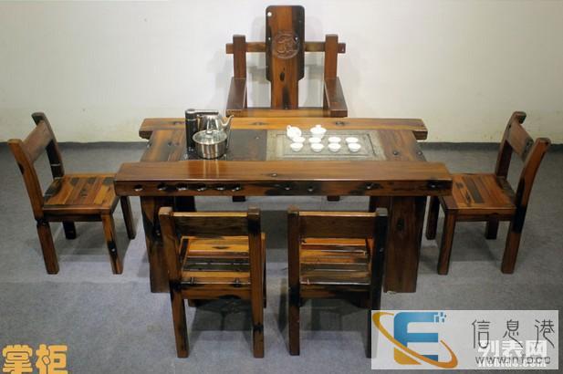 丽水市老船木茶桌椅子仿古茶台实木沙发茶几餐桌办公桌家具博古架