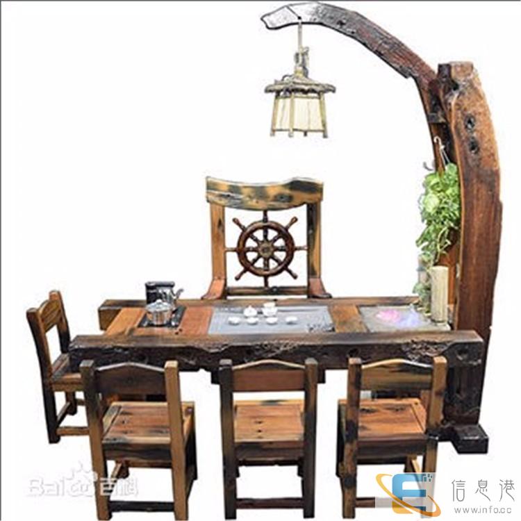 老船木茶几茶台户外实木家具客厅阳台小型茶桌椅