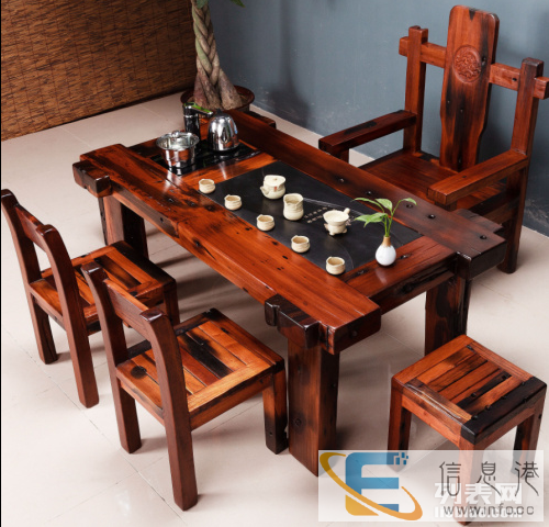 清远市老船木茶桌椅子仿古茶台实木沙发茶几餐桌办公桌家具博古架