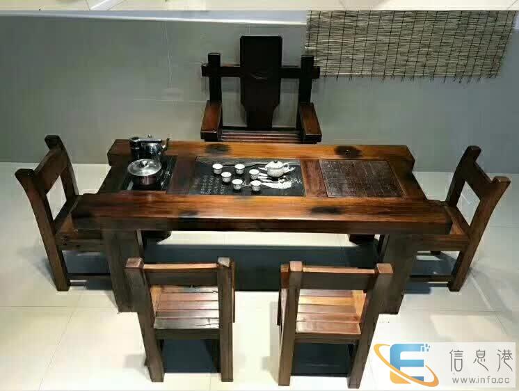 上饶老船木茶桌椅组合实木仿古船木功夫茶艺桌