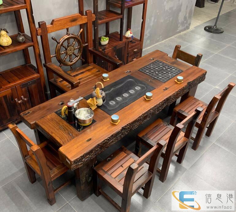 温州船木海螺孔茶台批发老船木茶台茶几船木休闲茶桌