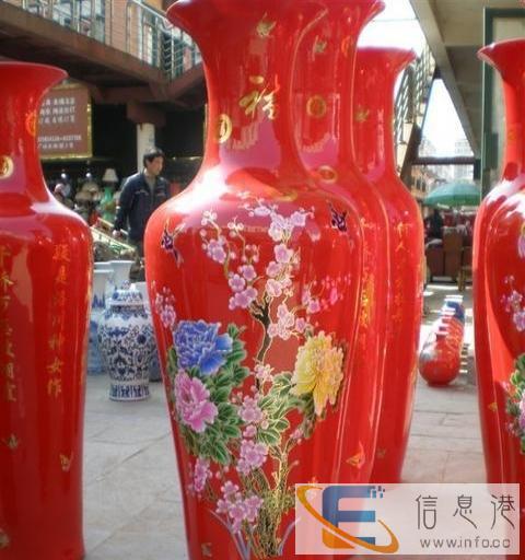 西安红瓷大花瓶专卖，青花瓷落地大摆件花瓶批发