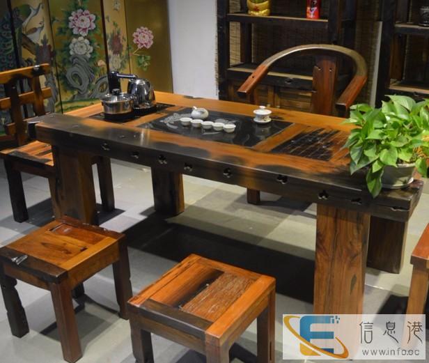 老船木茶桌批发 实木仿古茶几茶台老船木博古架