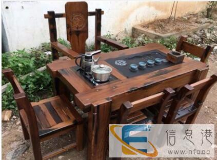 古船木茶台茶桌整套海螺眼龙骨带电磁炉乌金石茶盘
