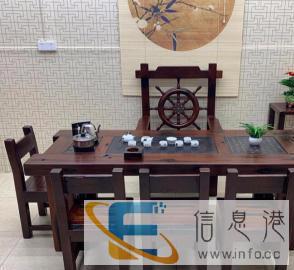 昭通老船木茶桌椅组合实木泡茶台原生态家具阳台仿古茶几