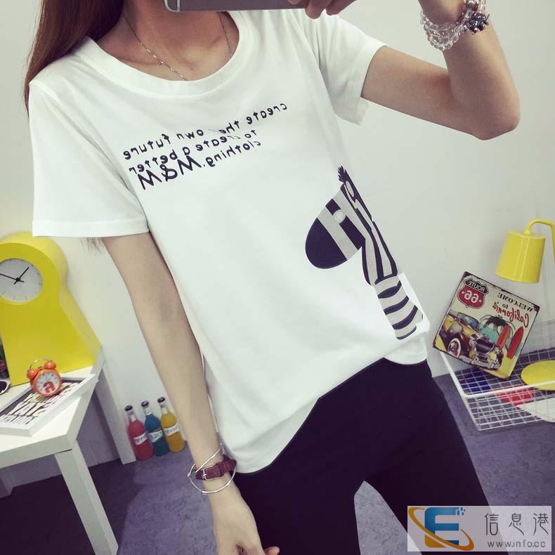 夏装新款韩版宽松百搭学生印花上衣批发