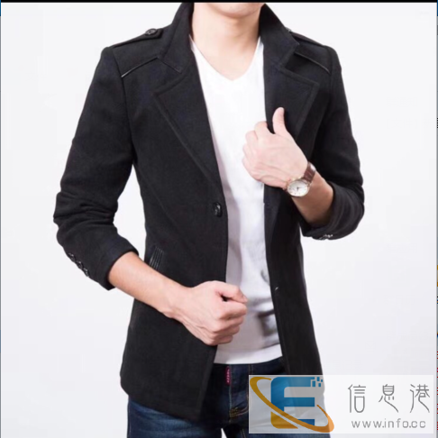 新款秋冬呢大衣男中长款英伦修身毛呢外套西装领夹克男装休闲妮子