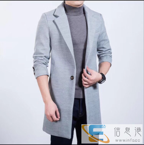 新款秋冬呢大衣男中长款英伦修身毛呢外套西装领夹克男装休闲妮子