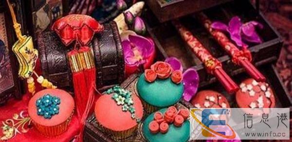 薇安 中国风唯美婚礼传统红色翻糖蛋糕翻糖饼干甜品台