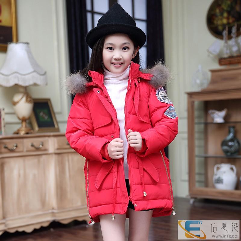马卡乐童装羽绒服中长款加厚新款中小童女宝宝冬装连帽外套